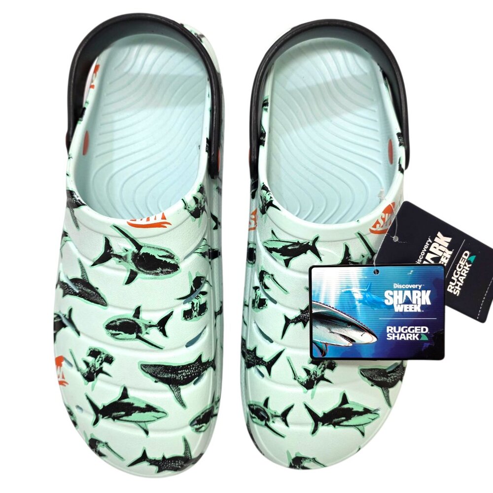 Rugged Shark Clog Sandals Discovery Shark Week Swivel Strap Mens Sz 10, 11 & 12